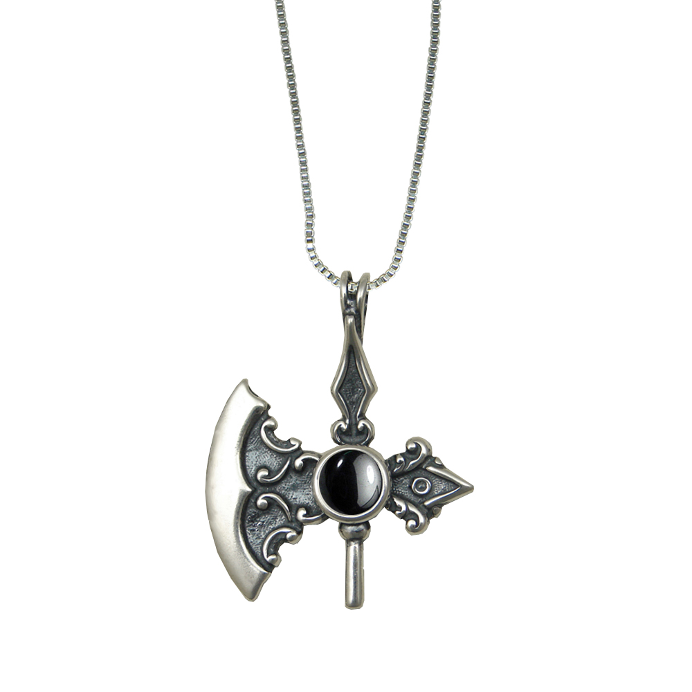 Sterling Silver Royal Battle Axe Pendant With Hematite Sterling Silver Royal Battle Axe Pendant With Hematite